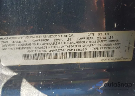 2010 Volkswagen Jetta Limited Edition from USA, damaged, VIN 3VWRZ7AJ2AM118186